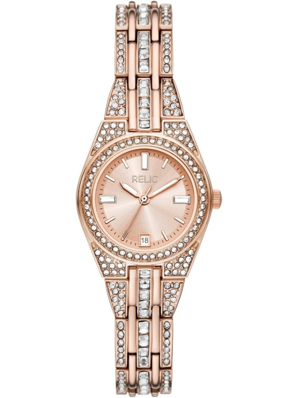 Relic Women's Rose Gold Analog Quartz Fossil Queen's Court Diamond Luxury Watch